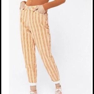 BDG Urban Outfitters Mom High Rise Corduroy Pants Orange Floral Stripe Size 26